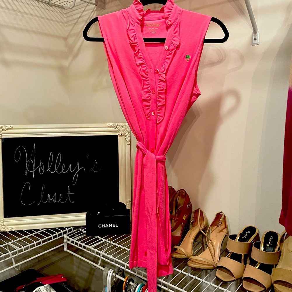 Lilly Pulitzer Tank Dress with Ruffle Collar and Tie Belt